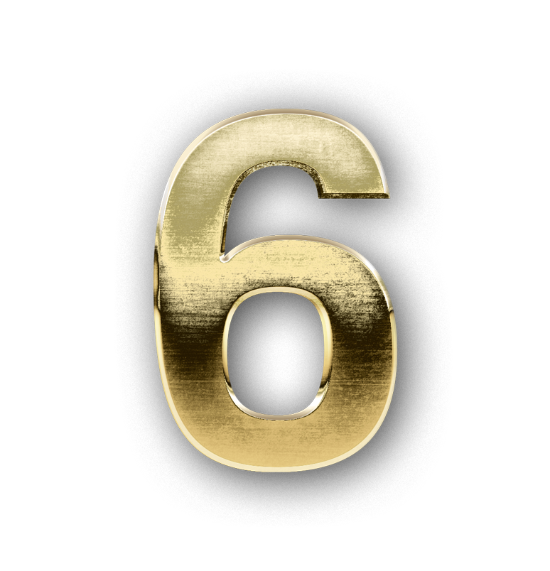 Number SIX digit 6 gold 3D text typography PNG images free